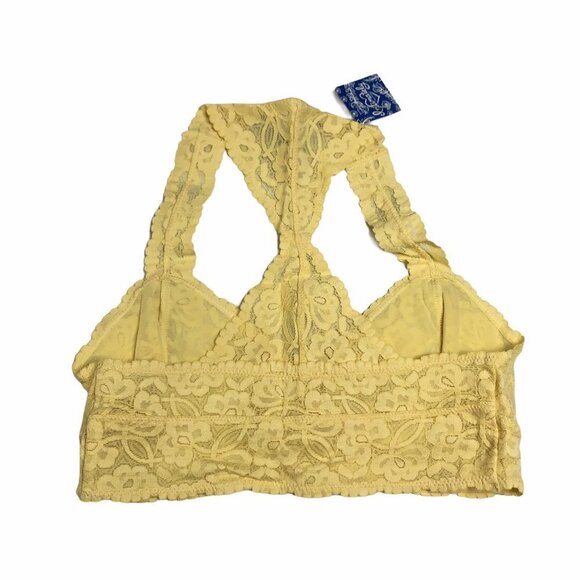 Free People Yellow Com Galloon Lace Bralette Bra NWT Size Medium - Picture 3 of 4